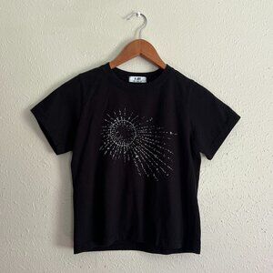 Black Graphic T-Shirt Celestial Design Korean Acubi S